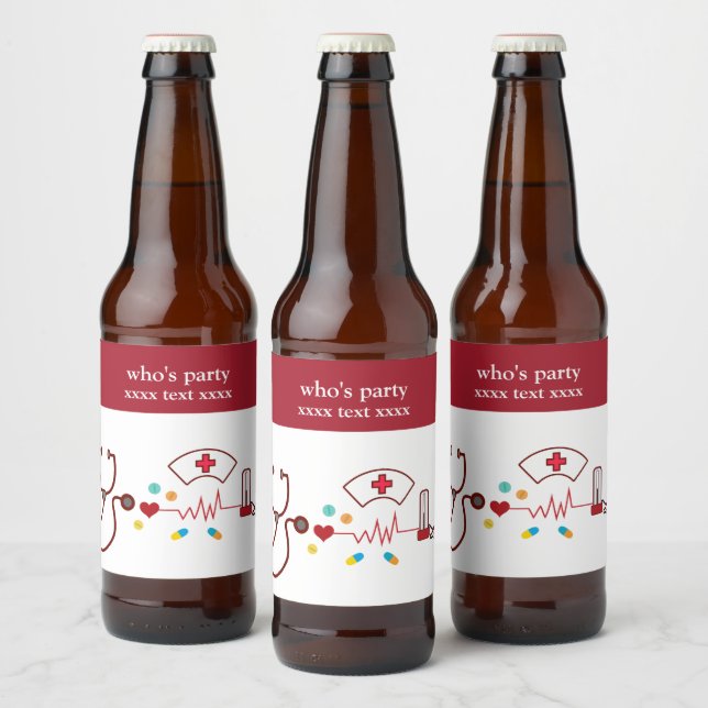 Doktor , sjuksköterska, sjuksköterska, sjukhus ölflaska etikett (Flaskor)