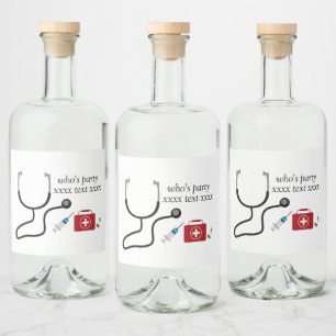 Doktor , sjuksköterska, sjuksköterska, sjukhus spritflaskor etikett