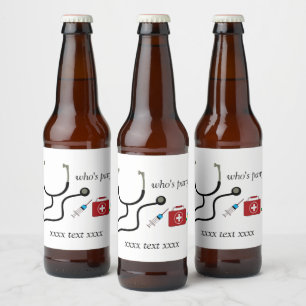Doktor , sjuksköterska, vårdmärke, Vin-sjukhusmärk Ölflaska Etikett