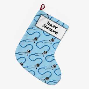 Doktor Stethoscope Mönster Blue Anpassade Stor Julstrumpa