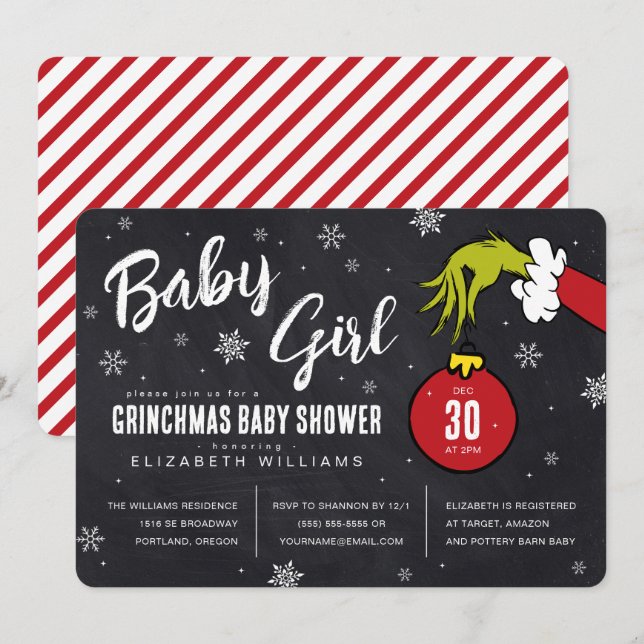 Doktor Suss | Babyflicka Grinch Baby Shower (Fram/baksida)