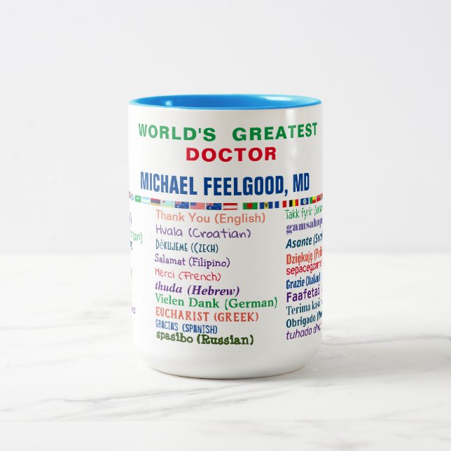 Doktor Tack på 30 språk Två-Tonad Mugg (Center)