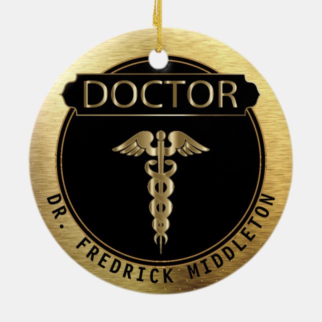 Doktor 👨 ‍ ⚕️ - UpScale Black och Guld Julgransprydnad Keramik (Baksidan)