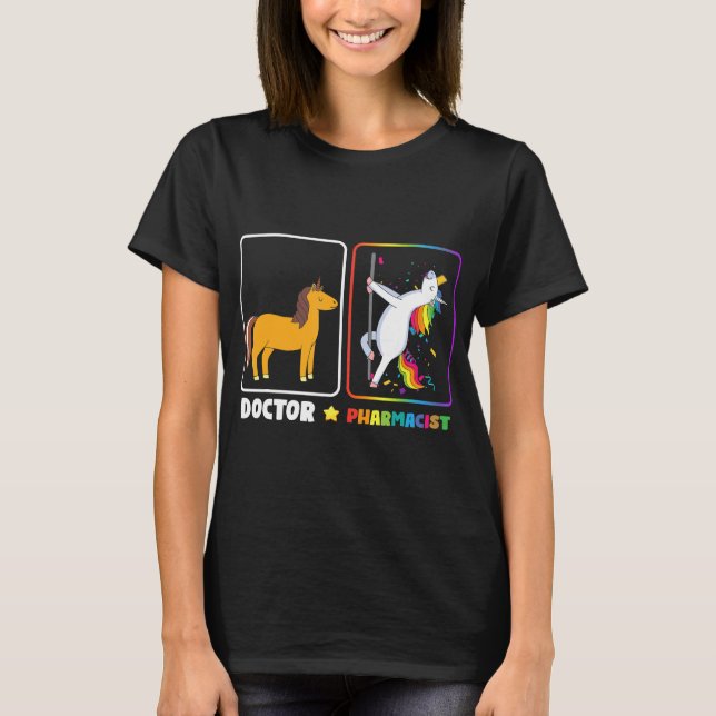 Doktor Vs farmaceut Horse Unicorn Dancing Present T Shirt (Framsida)