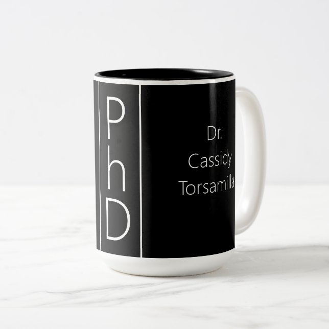 Doktorand Namn Svart Vit PhD Två-Tonad Mugg (Framsida höger)