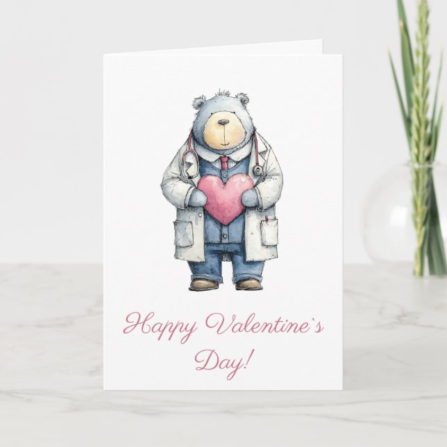 Doktorbjörn Valentine Heart Art Kort (Framsida)