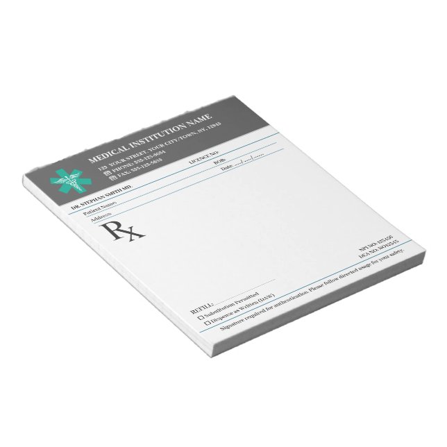 Doktorrecept Medicinsk RX-block - Kolgrå Anteckningsblock (Vinklad)