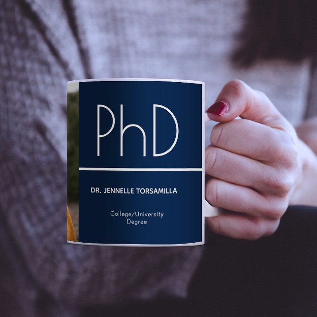 Doktorsexamen Blå Vit Examen Foto Minne Kaffemugg (Skapare uppladdad)