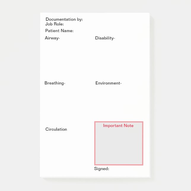 Dokumentation efter vården (lodrät) post-it block (Framsida)