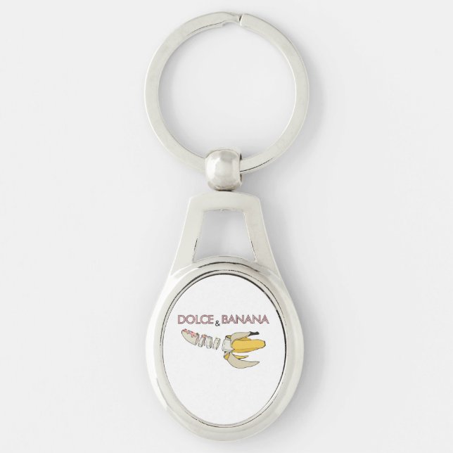 Dolce & Banana Ovalt Silverfärgad Nyckelring (Framsidan)