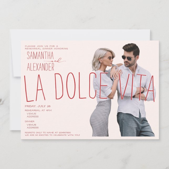 Dolce Vita Italienska Möhippan Rehearsal Dinner Inbjudningar (Framsida)