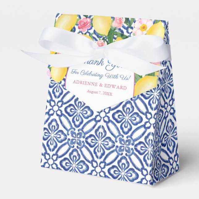 Dolce Vita Lemons Rosa Flowers Bröllop Presentaskar (Framsidan Sidan)