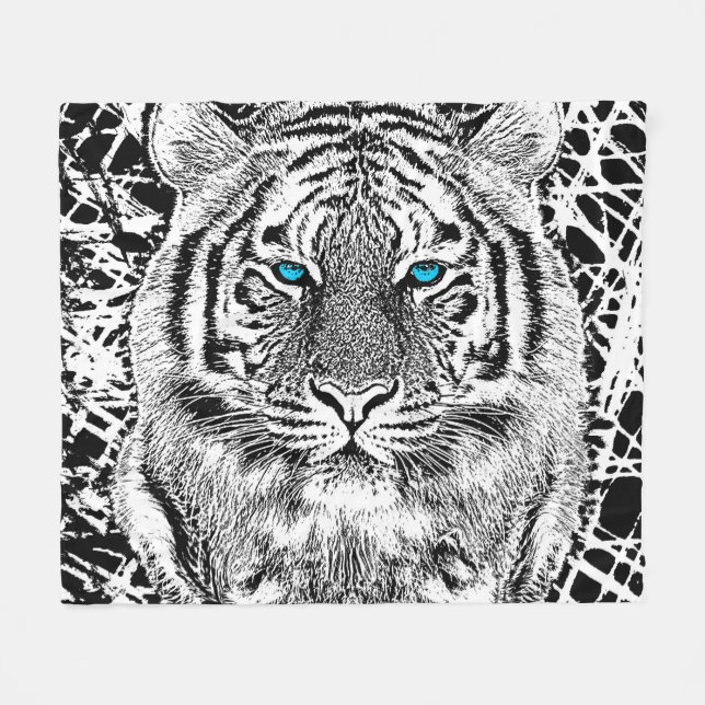 Dold Black and White Blue Öga Tiger Fleecefilt (Framsidan (Horisontell))