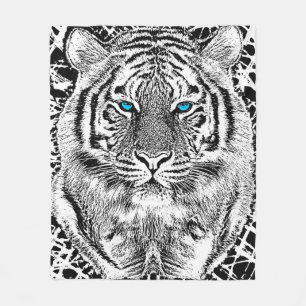 Dold Black and White Blue Öga Tiger Fleecefilt