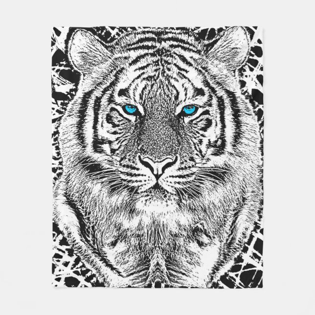 Dold Black and White Blue Öga Tiger Fleecefilt (Framsidan)