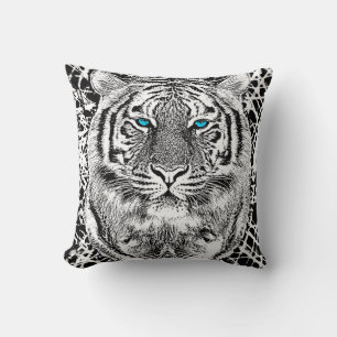 Dold Black and White Blue Öga Tiger Kudde
