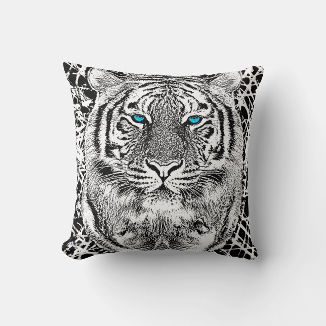 Dold Black and White Blue Öga Tiger Kudde (Framsida)