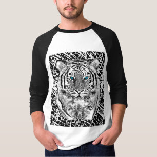 Dold Black and White Blue Öga Tiger T Shirt