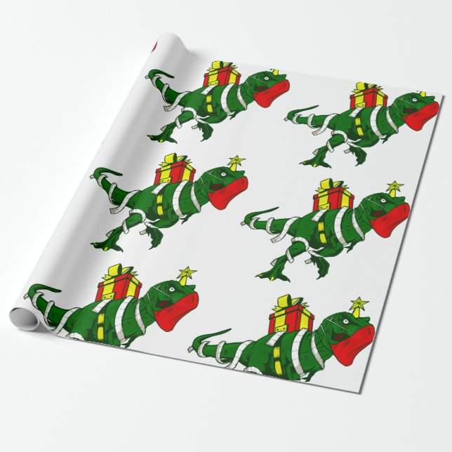 dold christmas dinosaur ansikte mask trex-gåva rol presentpapper (Utrullad)