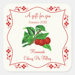 Dold Homemade Cherry Paj som fyller Finare Gift-et Fyrkantigt Klistermärke