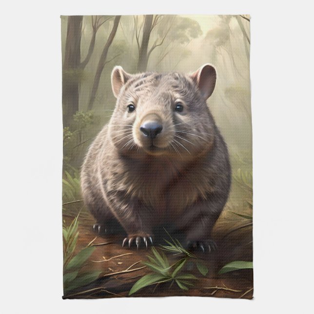 "Dold i bushen: En Aussie Wombat i det vilda" Kökshandduk (Vertikal)