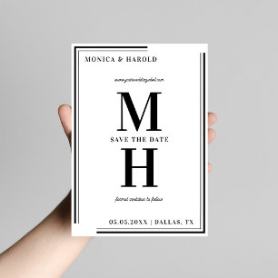 Dold, minimalistisk Monogram, svart och vit Bröllo Spara Datumet