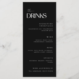 Dold Modern Black & White Bröllop Drinks Meny