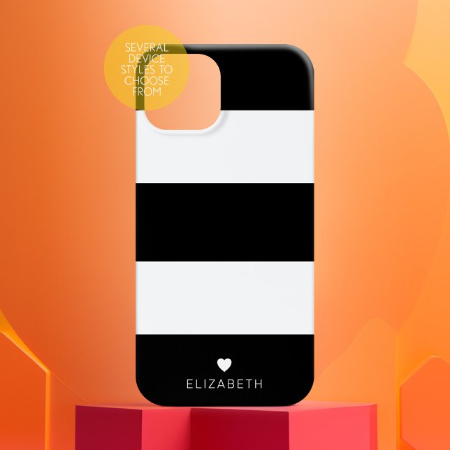 Dold Modern Black White Stripe Mönster med hjärta (Personalized Case-Mate Phone Case - Choose Your Device and Add Text or Completely Customize)