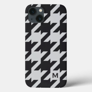 Dold modern grått-svart houndstooth med monogram