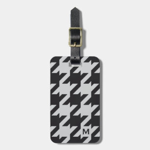 Dold modern grått-svart houndstooth med monogram bagagebricka