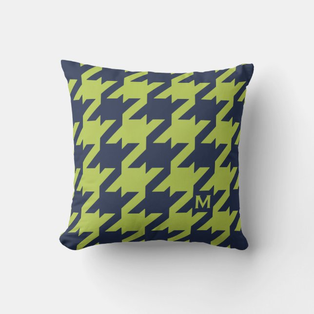 Dold modern marinhoundstooth med monogram kudde (Framsida)