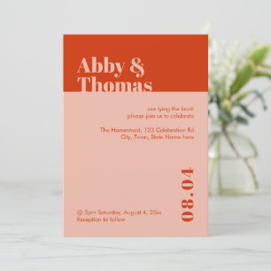 Dold Modern Minimal Typografi-Orange Rosa Bröllop Inbjudningar