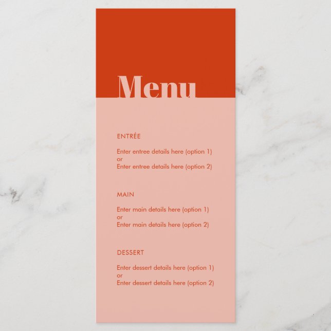 Dold Modern Minimal Typografi-Orange Rosa Bröllop Meny (Framsida)