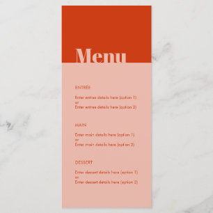 Dold Modern Minimal Typografi-Orange Rosa Bröllop Meny