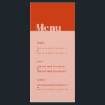Dold Modern Minimal Typografi-Orange Rosa Bröllop Meny<br><div class="desc">Kan anpassas helt efter dina behov i kostym. © Gorjo Designs. Gade åt dig via Zazzle-plattformen. // Tittar för matchande artiklar? Annat papper från den uppsättning som finns tillgänglig i avsnittet "samlingar" i min butik. // Behöver du hjälp med att anpassa din design? Har andra idéer? Kontakta mig gärna (Zoe)...</div>
