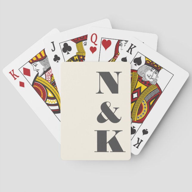 Dold Modern Monogram Initialer Black Cream Bröllop Casinokort (Baksidan)