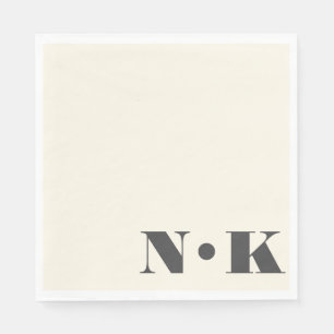 Dold Modern Monogram Initialer Black Cream Bröllop Pappersservett