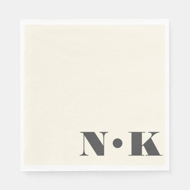 Dold Modern Monogram Initialer Black Cream Bröllop Pappersservett (Framsidan)