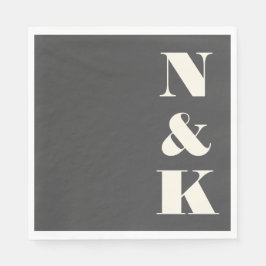 Dold Modern Monogram Initialer Black White Bröllop Pappersservett