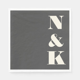 Dold Modern Monogram Initialer Black White Bröllop Pappersservett