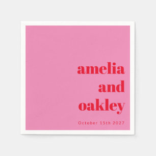 Dold Modern Rosa och Red Retro Personligt bröllp Pappersservett