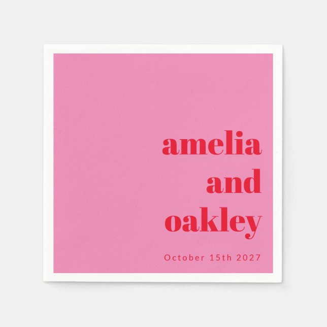 Dold Modern Rosa och Red Retro Personligt bröllp Pappersservett (Framsidan)