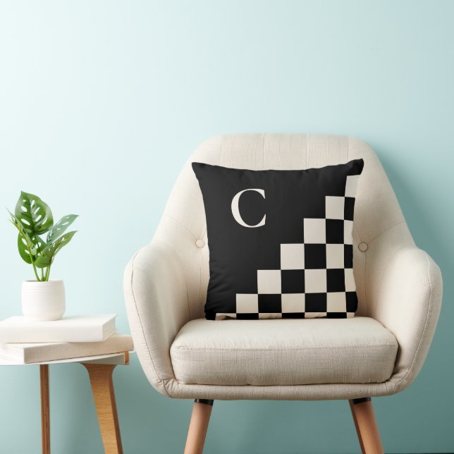 Dold Monogram Black Cream Geometric Mönster Kudde (Stol)