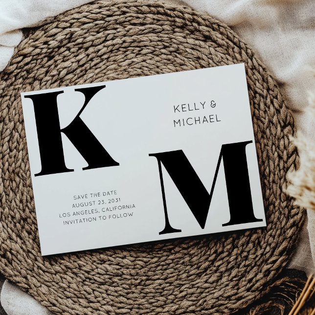 Dold Monogram Black Initialer Modern Bröllop Spara Datumet (Skapare uppladdad)