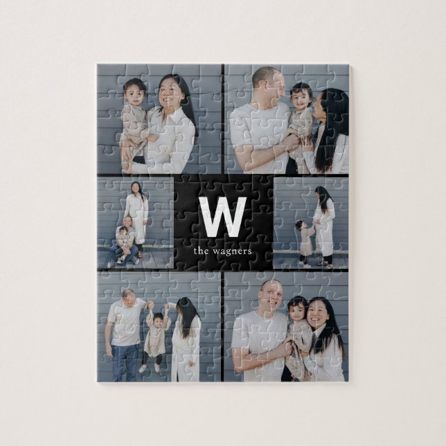 Dold Monogram Editable Färg Photo Collage Puzzle Pussel (Vertikal)