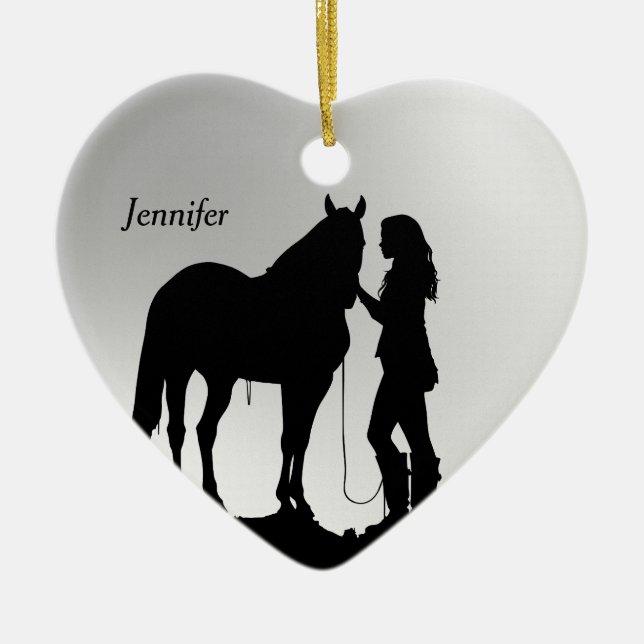 Dold & Namn jul Horse Girl Silhouette Julgransprydnad Keramik (Framsidan)
