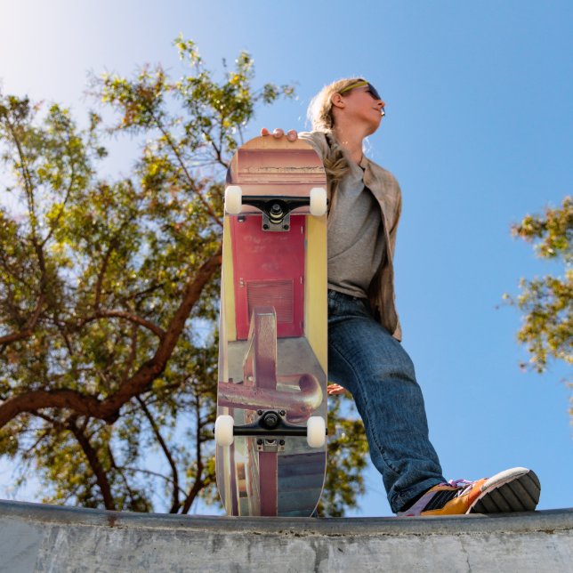 Dold röd dörr stadsbild  mini skateboard bräda 18,5 cm (Utomhus 1)