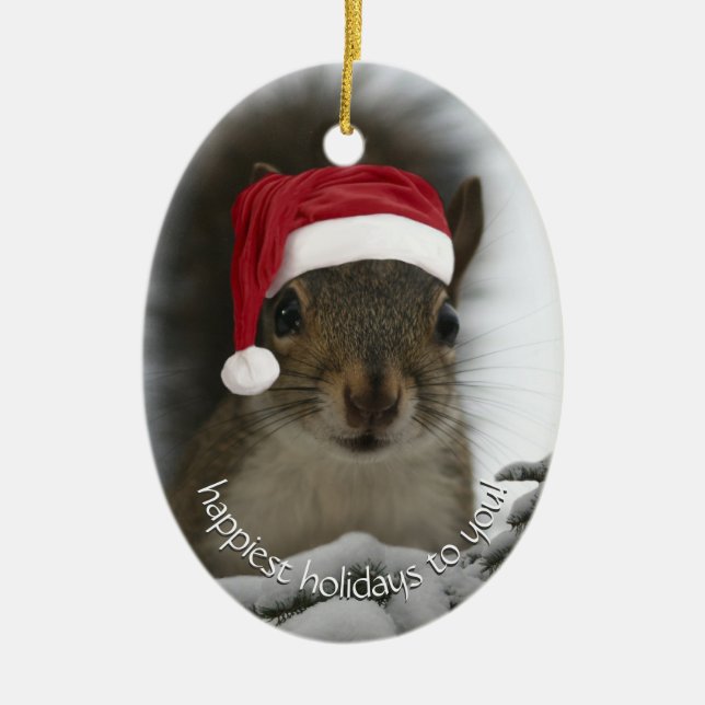 Dold Santa Squirrel™ Happiest-Helgdagar Julgransprydnad Keramik (Framsidan)