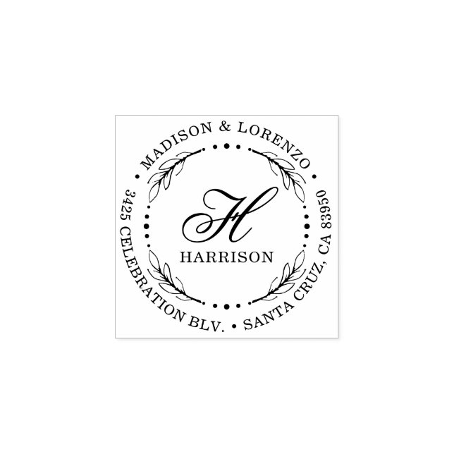 Dold Script Monogram-Returadress för andningsrund Stämpel (Tryck)