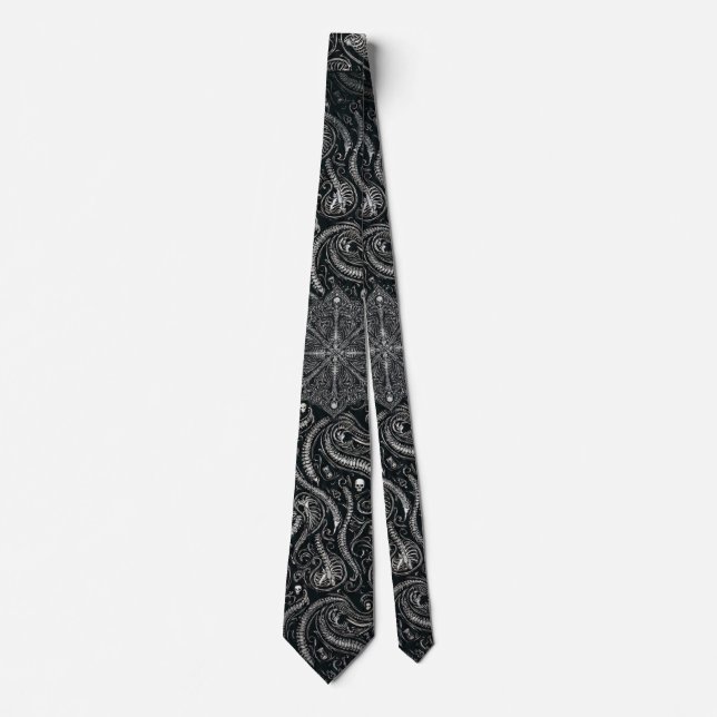 Dold skalle & Spinal Paisley | Silver Svart Gotisk Slips (Framsida)